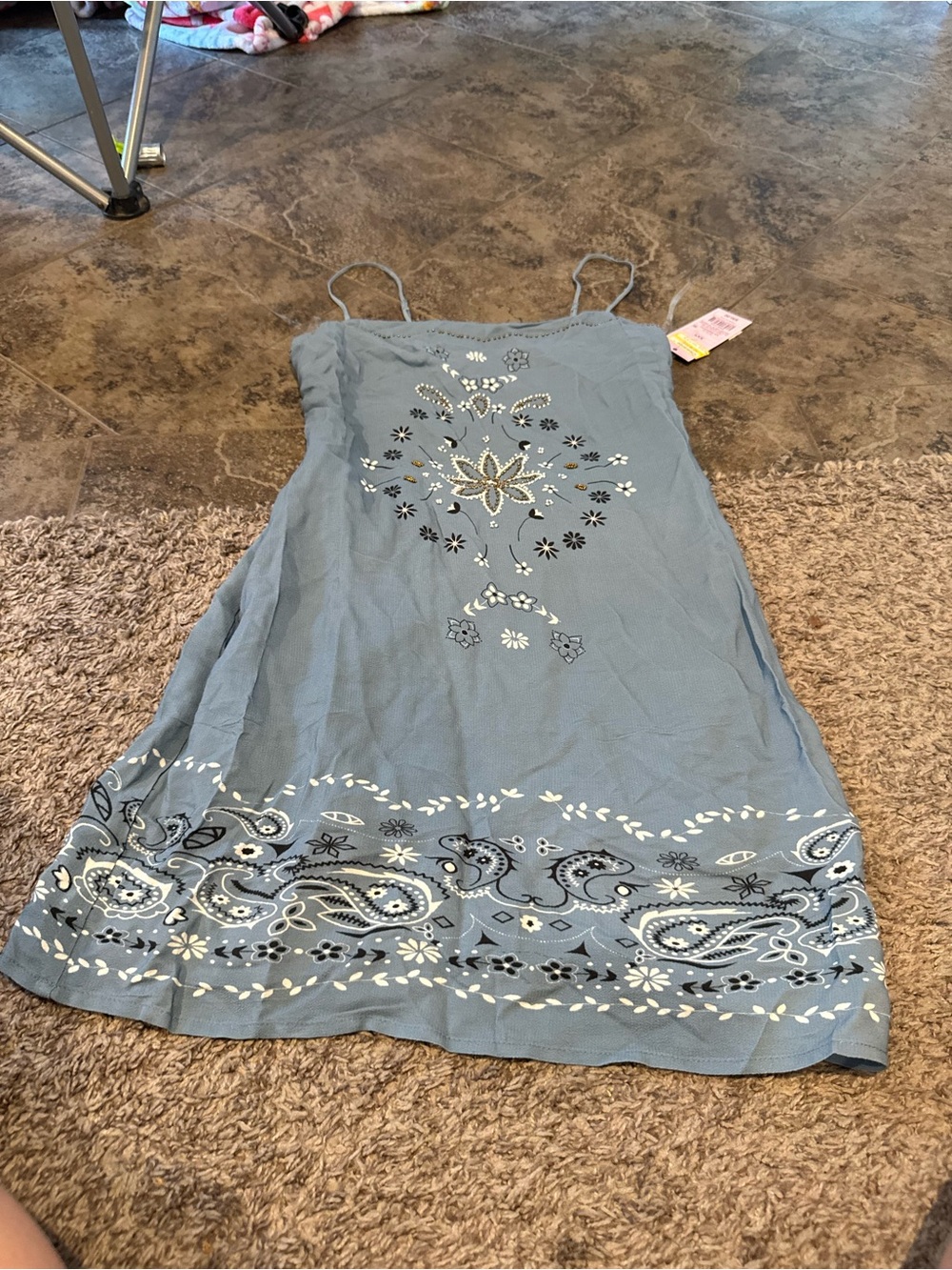 🐷Wild Fable Women's Bandana Mini Shift Dress in blue denim paisley